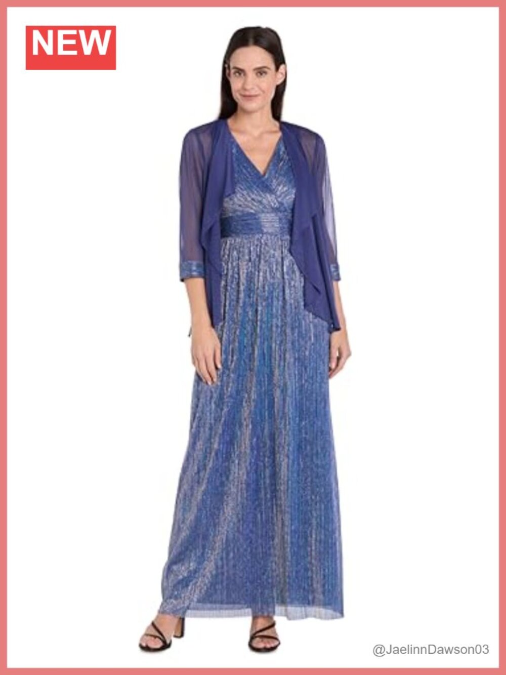 R&M Richards Women's Luminous Chiffon Set Sleeveless Maxi Dress with Sheer